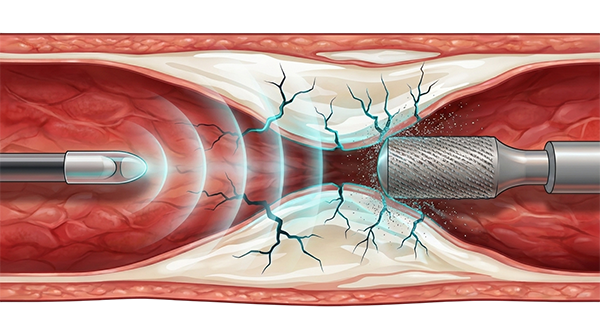 Rotational atherectomy and intravascular lithotripsy treatment for calcified coronary lesions